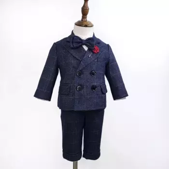 Костюм для мальчиков 9 мес.-4 года, детское официальное платье в британском клетку, комплект одежды на день рождения, костюм для фотосессии, детский Блейзер и брюки