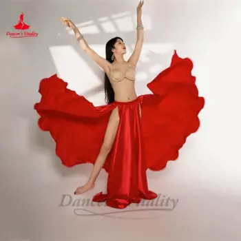 Костюм для танца живота, юбка для женщин, атласная длинная юбка с разрезом, индивидуальная одежда для взрослых и детей, одежда для восточного танца живота, одежда, юбки