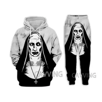 Костюм из двух предметов для мужчин и женщин, толстовка с капюшоном и штаны, костюм с 3D-принтом монахини, U02