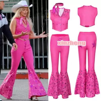 Костюм из фильма Марго Робби Барби, сексуальный Звездный розовый жилет, топ, брюки, шарф, костюм для женщин, женский костюм на Хэллоуин, карнавал, женская одежда