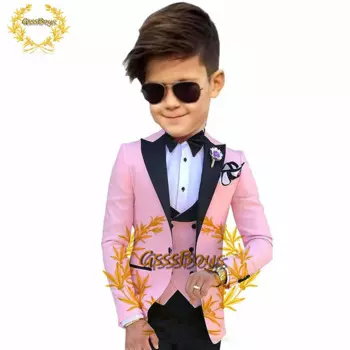 Костюм из трех предметов для мальчиков, смокинг, свадебная Детская куртка, брюки, жилет, детский Блейзер, костюмы на заказ, женский костюм