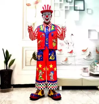 Костюм клоуна, мужской костюм для выступлений, Новый сценический костюм, жилет, рубашка, шапка, брюки