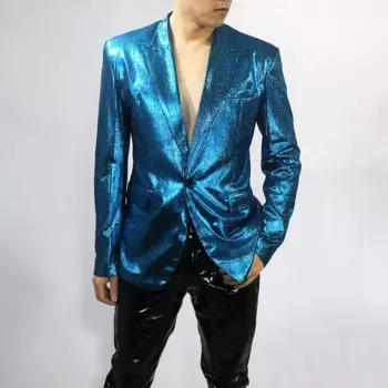 Костюм мужской блестящий тонкий, куртка для ночного клуба, модный Индивидуальный костюм на заказ, блестящие куртки, сценические костюмы, весна-лето