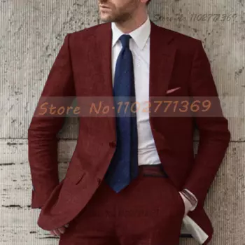 Костюм мужской из 2 предметов, повседневный приталенный, винтажный, блейзер и брюки для шафера, костюм для пляжа, свадьбы, лето