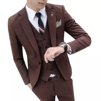 Костюм мужской из 3 предметов, блейзер на одной пуговице, приталенный костюм для вечерние ринки, свадьбы, костюм для жениха, пиджак, жилет и брюки