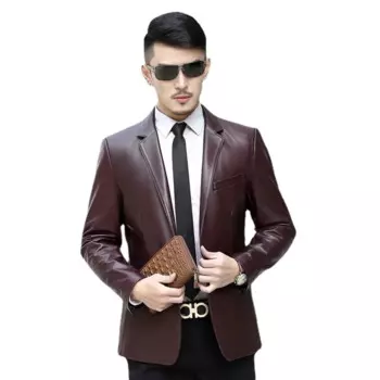 Костюм мужской из натуральной овечьей кожи, приталенная куртка, мотоциклетный костюм, винно-красная овечья кожа, весна-осень