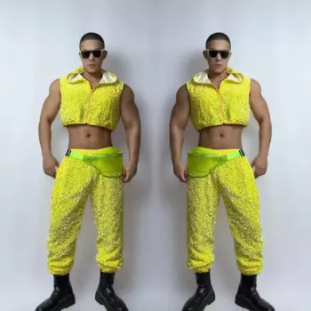 Костюм мужской из жилета и брюк с капюшоном в стиле хип-хоп