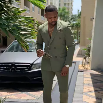 Костюм Мужской винтажный двубортный, блейзер с лацканами, пиджак и брюки, свадебный костюм, цвет хаки