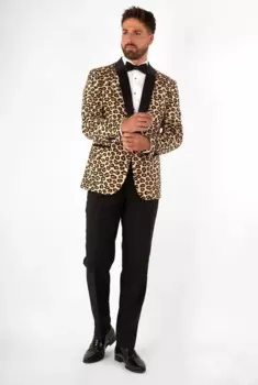 Костюм мужской зимний с леопардовым принтом, уличный стиль, плотный шерстяной повседневный костюм с V-образным вырезом для коктейвечерние НКИ, свадьбы, Лучший мужской костюм жениха