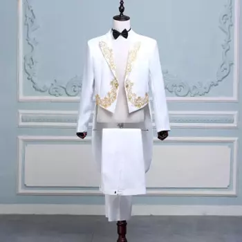 Костюм смокинг мужской белый (пиджак + брюки + Блуза + галстук), брендовый костюм с золотой вышивкой, костюм Магиста-Магиста, пианиста для выпускного вечера, 4 шт.