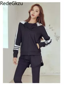 Костюм спортивный redekzu для женщин, Быстросохнущий комплект из 5 предметов для йоги, спорта, фитнеса, утреннего бега в Корейском стиле, большого размера, с длинным рукавом