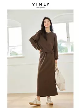 Костюм спортивный женский демисезонный из двух предметов, свободного покроя, Свитшот и юбка с разрезом