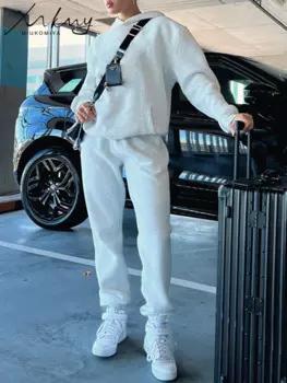 Костюм спортивный женский из 2 предметов, хлопковый комплект с толстовкой с капюшоном и штанами, спортивный костюм, осень спортивный костюм женский, костюм спортивный женский