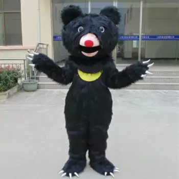 Костюм-талисман на Хэллоуин с длинным мехом и черным медведем, костюмы, животные, взрослый размер, необычное платье, интересная смешная одежда с мультяшным персонажем @