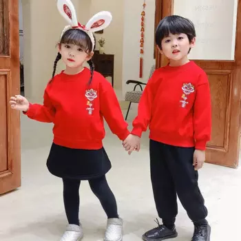 Костюм Тан для мальчиков с бархатной подкладкой, женское платье в китайском стиле с принтом льва для танцев, новогоднее красное праздничное платье с длинными рукавами