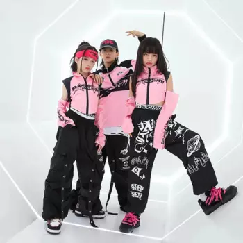 Костюм танцевальный в стиле хип-хоп для девочек, розовые топы и черные брюки, одежда для джазовых представлений для мальчиков-подростков, Детская сценическая одежда