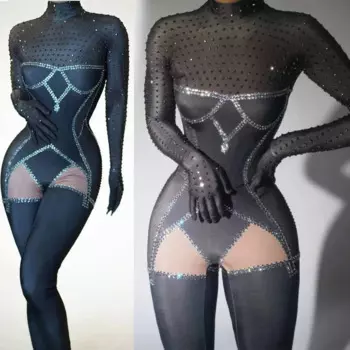 Костюм танцевальный женский стрейчевый, черный, XS7733