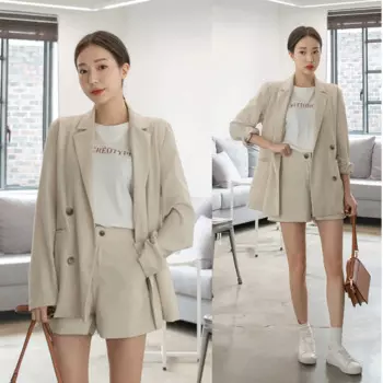 Костюм женский из хлопка и льна, Элегантный Модный повседневный льняной маленький костюм в Корейском стиле, весна-лето