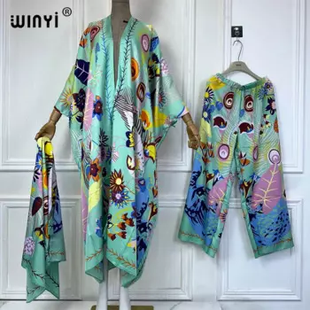 Костюм женский летний из двух предметов, длинный кардиган и брюки с широкими штанинами