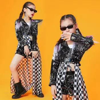 Костюм женский с блестками и юбкой в стиле хип-хоп