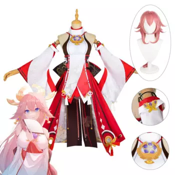 Костюмы для косплея Genshin Impact Yae Miko Guuji Yae, розовый парик, сексуальное женское платье для вечевечерние НКИ на Хэллоуин