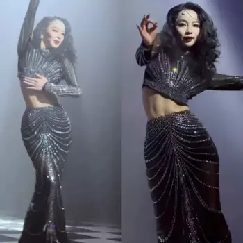 Костюмы для танца живота, женские костюмы для выступлений на сцене, топы со стразами и блестками, юбки с длинными рукавами, карнавальные костюмы самбы