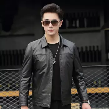 Кожаная куртка AYUNSUE, мужская куртка из натуральной коровьей кожи, тонкая куртка из натуральной кожи, кожаная мужская куртка с отложным воротником w19a272