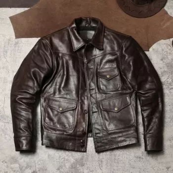 Кожаная куртка Blunt Razor в американском стиле ретро, мужская короткая куртка из воловьей кожи с лацканами, кожаная рабочая куртка Amikaki