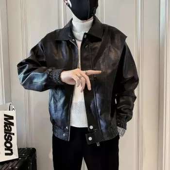 Кожаная мужская куртка Модная и стильная с ощущением роскоши Мужская кожаная куртка с лацканами Американский топ