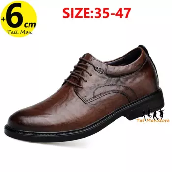 Кожаная обувь Lift Деловые мужские кроссовки ElevatorChunky Height Increase 6CM Большие размеры 35-47