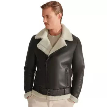 Кожаное пальто Denny & Dora из натуральной овчины, черная Меховая куртка-бомбер, мужская куртка из овчины