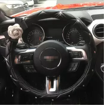 Кожаные чехлы для руля с мультяшным цветочным рисунком, искусственные Чехлы для рулевого колеса со стразами, чехлы для женщин