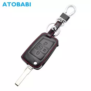 Кожаный чехол для автомобильного ключа для VW Volkswagen Golf VII Mk7 GTI Jetta 4 кнопки флип-брелок Hoder пульт дистанционного управления Fobs защитный чехол