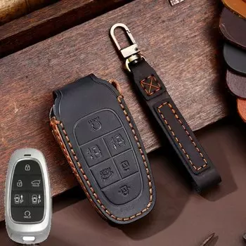 Кожаный чехол для автомобильного ключа ручной работы, чехол для Hyundai Santa Fe/ Sonata/Tucson, 6 кнопок, автомобильный брелок, чехол, чехол, держатель