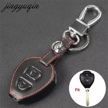 Кожаный чехол для ключей jingyuqin с 2 кнопками для TOYOTA Corolla Hilux Vitz Rav4 Aqua Camry, защитный держатель для ключей