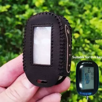 Кожаный чехол для ключей от машины StarLine B92 B62 B94 B64 B95 X96 Двусторонняя автомобильная сигнализация ЖК-пульт дистанционного управления Брелоки Защитная крышка Кожа