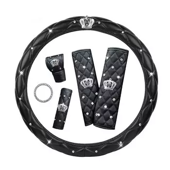 Кожаный чехол на руль автомобиля с блестящими стразами, искусственная Корона, набор автомобильных аксессуаров для 15-дюймовых женщин и мужчин