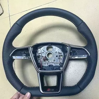 Кожаный руль с подогревом для Audi A6 A7 C8 2019-220 обновленный S6 S7 RS 6 RS 7 спортивный руль с подогревом с плоским дном