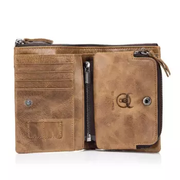 Кожаный Винтажный Мужской кошелек из воловьей кожи с несколькими отделениями для карт, кошелек с отделением для монет