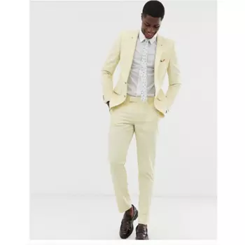Красивые бежевые мужские костюмы, однобортный костюм из двух частей с лацканами (куртка + брюки), костюм Homme Slim Fit, официальная деловая одежда