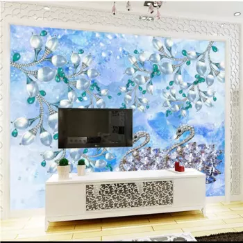Красивые большие фрески на заказ wellyu, зеленые обои с лебедем, 3D стерео украшения, фон для стены, роскошный фон для телевизора
