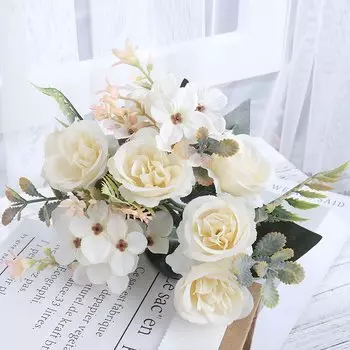 Красивые Шелковые Розы Осенний Букет Из Искусственных Цветов Свадебное Украшение Для Дома И Вечеринки Большой Букет Подружки ...