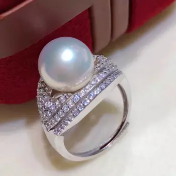 Красивый дизайн, экзотический натуральный белый жемчуг в Южном море, 10-11 мм, 925 серебряное кольцо из циркона, регулируемый размер