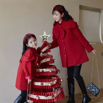 Красная длинная куртка для мамы и девочки на Рождество, зиму, новый год, для мамы и дочки, подходящая плотная теплая твидовая куртка, женская верхняя одежда