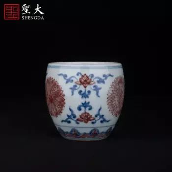 Красная круглая чашка с рисунком хризантемы Jingdezhen Чистая ручная роспись фарфоровая чайная чашка кунг-фу