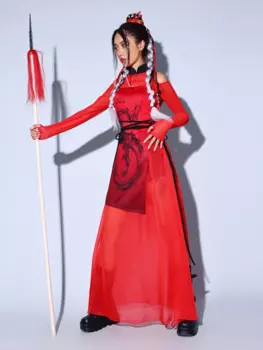 Красная одежда для джазовых танцев в китайском стиле, Женская Клубная одежда для взрослых, одежда для ночного клуба, бара, Dj, Ds, Gogo, танцевальный костюм YS5333