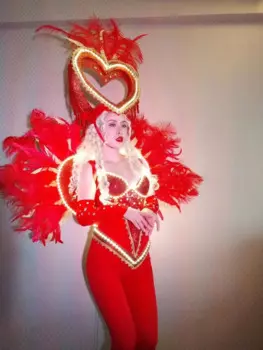 Красная светодиодсветодиодный подсветка с изображением любовных перьев, светящаяся Задняя панель для ночного клуба, Женская Одежда для танцев gogo, танцевальный костюм для певицы