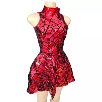 Красное короткое платье без рукавов с блестками, с лазерным зеркалом, Женская танцевальная одежда для бара, ночного клуба, сценический костюм на день рождения