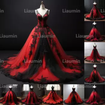 Красное Тюлевое Черное вечернее платье без бретелек с аппликацией, бальное платье для выпускного вечера, длиной в Пол, официальное платье принцессы на выпускной, яркое женское платье со шнуровкой сзади
