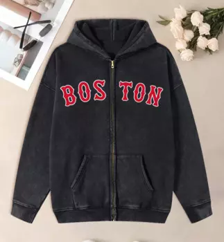 Красные буквы Бостон с принтами, женские потертые толстовки на молнии, свободная уличная одежда в стиле хип-хоп, универсальная хлопковая толстовка, разноцветная женская толстовка
